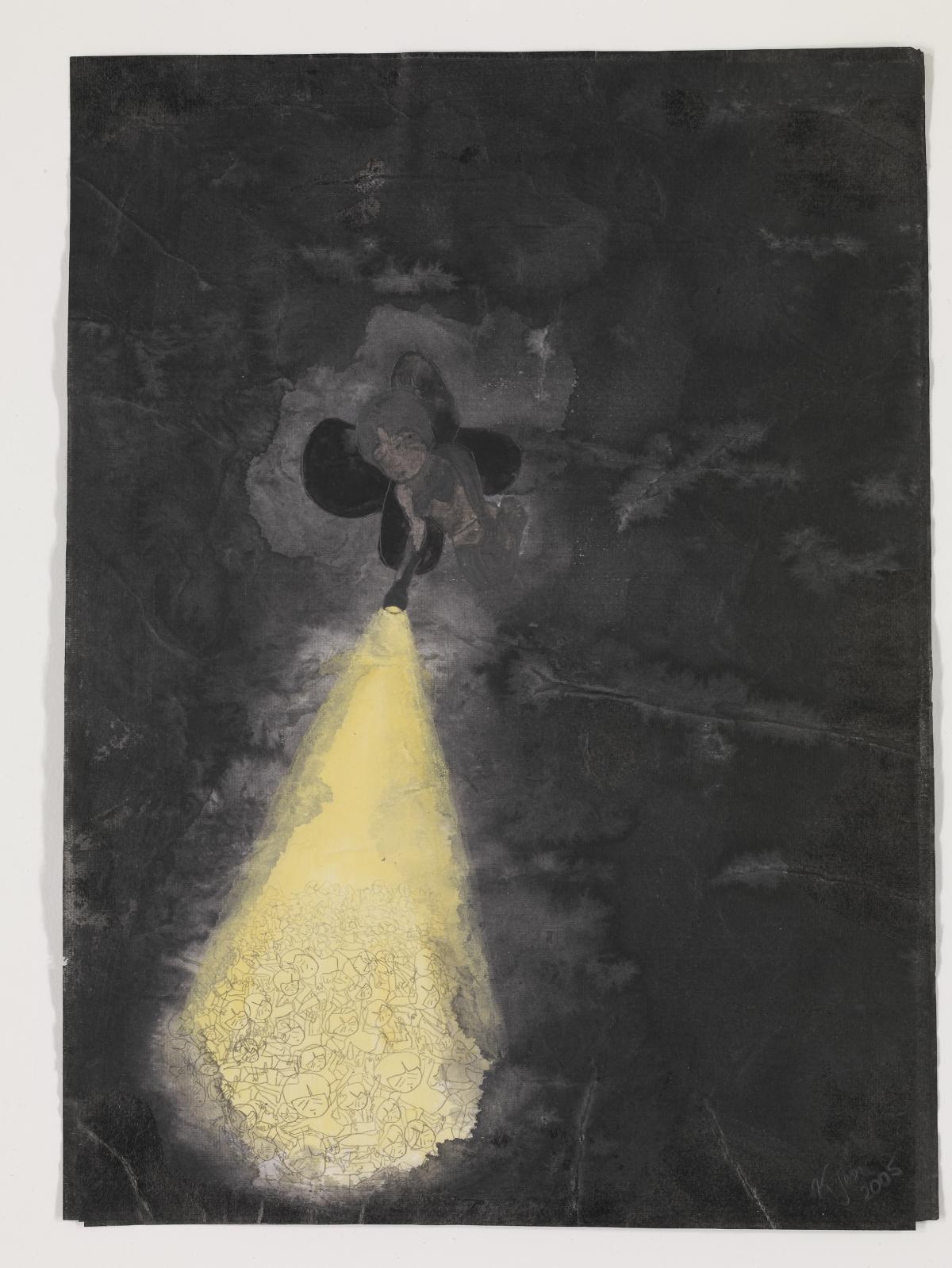 Artwork by Kyung Jeon titled Flashlight, 2005, Graphite, gouache, sumi ink, watercolor on rice paper, 13 x 9.5 inches, 33 x 24.1 cm
