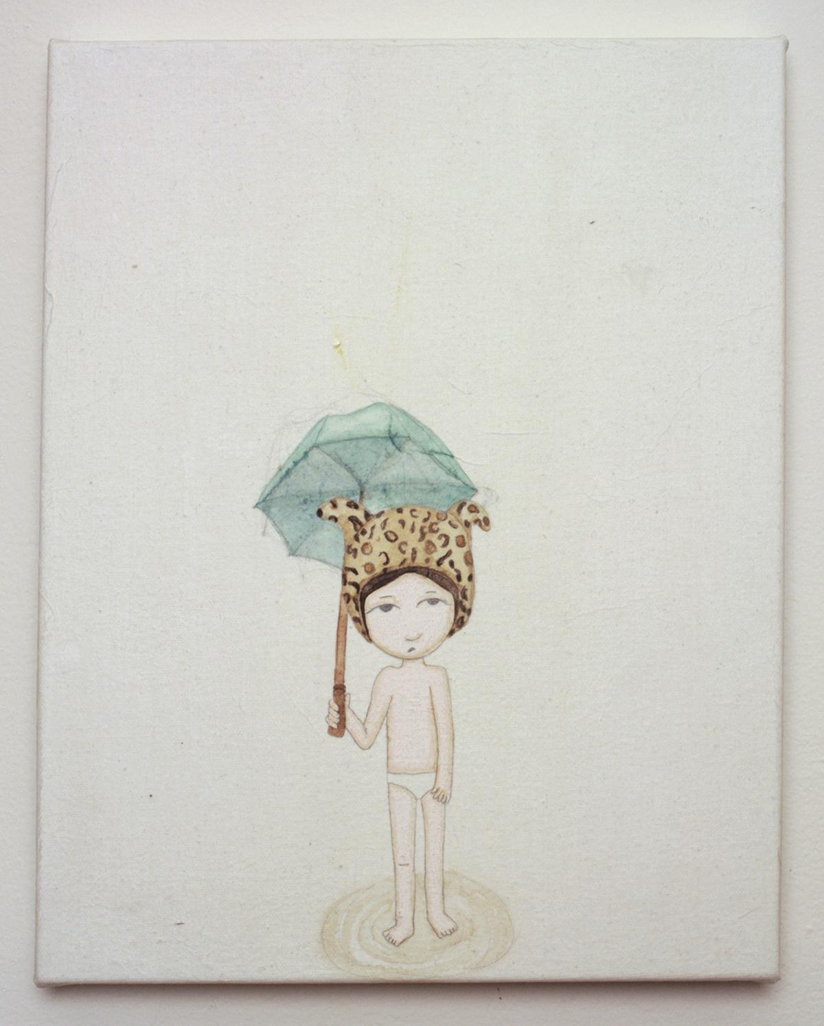Artwork by Kyung Jeon titled Leopard In The Rain, Watercolor and pencil on rice paper/canvas/panel, 14 x 11 inches, 35.6 x 27.9 cm