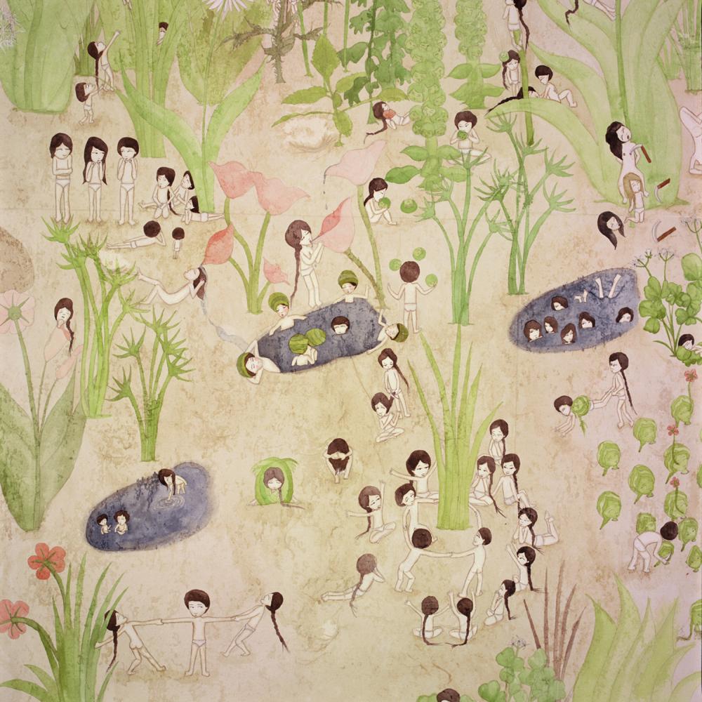 Artwork by Kyung Jeon titled little persons, big steps, 2009, Pencil and watercolor on rice paper on canvas, 60.5 x 78.25 inches, 153.7 x 198.8 cm
