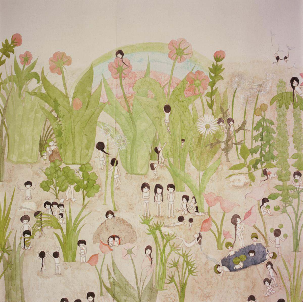 Artwork by Kyung Jeon titled little persons, big steps, 2009, Pencil and watercolor on rice paper on canvas, 60.5 x 78.25 inches, 153.7 x 198.8 cm