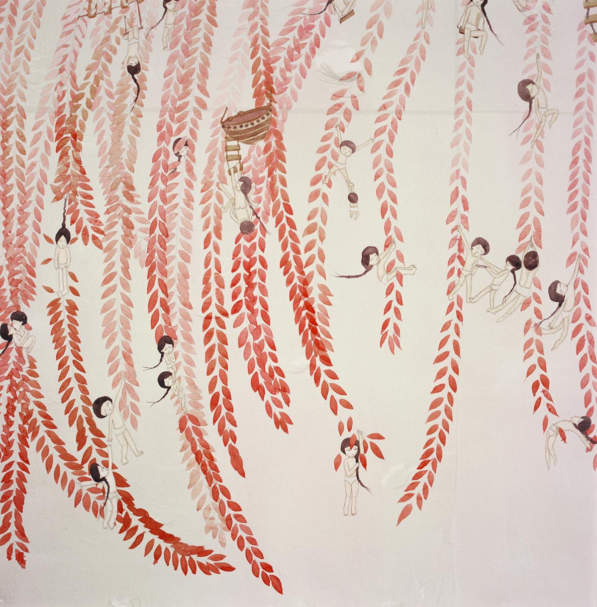 Detail of artwork by Kyung Jeon titled a weeping willow, 2009, Pencil and watercolor on rice paper on canvas, 61.5 x 78.25 inches, 156.2 x 198.8 cm