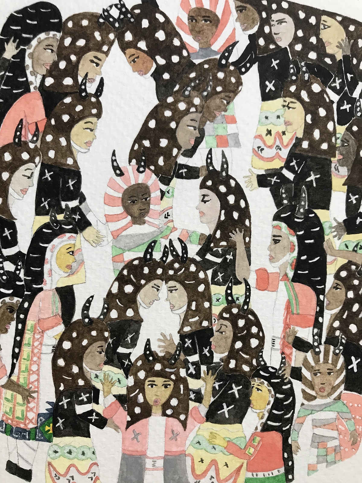 Detail of Artwork by Kyung Jeon titled Vessel of Marchers, 2020, Watercolor on paper, 14 x 11 inches, 35.56 x 27.94 cm