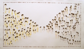 Artwork by Kyung Jeon titled On Marriage, 2005, Gouache, graphite on rice paper on canvas, 27 x 46.5 inches, 68.6 x 118.1 cm