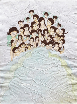 Artwork by Kyung Jeon titled Blue Clouds, 2006, Gouache, graphite, watercolor on rice paper, 13 x 9.5 inches, 33 x 24.1 cm