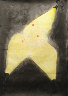 Artwork by Kyung Jeon titled Three Flashlights, 2006, Gouache, graphite, watercolor, sumi ink on rice paper on canvas, 48.5 x 34.5 inches, 123.2 x 87.6 cm