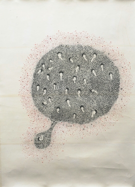 Artwork by Kyung Jeon titled Thumb Sucking, 2006, Gouache, graphite on rice paper on canvas, 48.5 x 35.25 inches, 123.2 x 89.5 cm