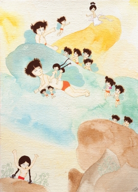 Artwork by Kyung Jeon titled To The Clouds, 2006, Gouache, graphite, watercolor on rice paper on canvas, 13 x 9.5 inches, 33 x 24.1 cm