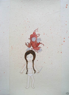 Artwork by Kyung Jeon titled You Can't Kill the Death Fairy, 2006, Gouache, graphite, watercolor on rice paper on canvas, 13 x 9.5 inches, 33 x 24.1 cm