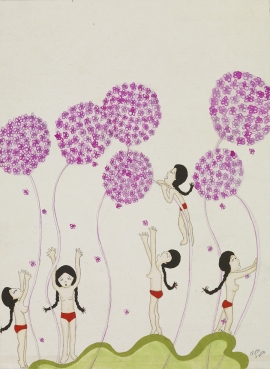 Artwork by Kyung Jeon titled Flower Balls, 2006, Gouache, graphite on rice paper on linen, 13 x 9.5 inches, 33 x 24.1 cm