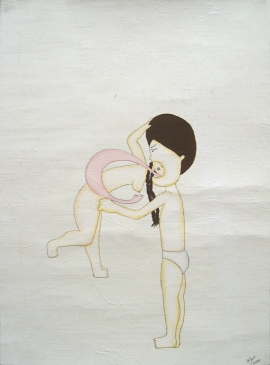 Artwork by Kyung Jeon titled Milk and Meat, 2006, Graphite, gouache on rice paper on linen, 13 x 9.5 inches, 33 x 24.1 cm