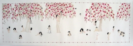 Artwork by Kyung Jeon titled Blossoms in the Wild, 2007, Gouache, graphite on rice paper on canvas, 24 x 69.5 inches, 61 x 176.5 cm