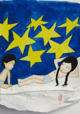 Artwork by Kyung Jeon titled Little Treasures - Stars, 2007, Gouache, graphite, watercolor on rice paper on canvas, 7.5 x 5.425 inches, 19.1 x 13.8 cm