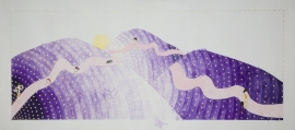 Artwork by Kyung Jeon titled Purple Hills, 2007, Gouache, graphite on rice paper on canvas, 23.5 x 52.6 inches, 59.7 x 133.7 cm