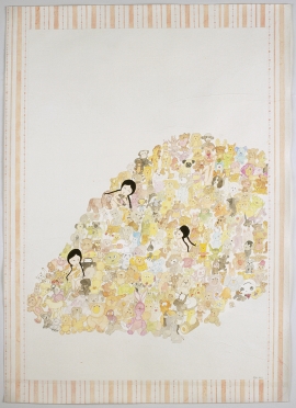 Artwork by Kyung Jeon titled Stuffed Pile, 2007, Gouache, graphite, watercolor on rice paper on canvas, 35 x 25.125 inches, 88.9 x 63.8 cm