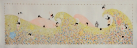 Artwork by Kyung Jeon titled Tidal Wave, 2007, Gouache, graphite, watercolor on rice paper on canvas, 24.25 x 71.25 inches, 61.6 x 181 cm