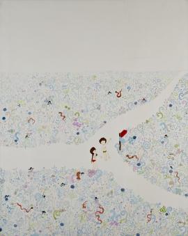 Artwork by Kyung Jeon titled Chapter 5-The intersection of today and tomorrow, 2008, Gouache, graphite, watercolor on rice paper on canvas, 43.75 x 34.75 inches, 111.1 x 88.3 cm