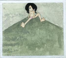 Artwork by Kyung Jeon titled Photo Album: Girl with Pink Barrette - In Corner, 2008, Gouache, graphite, watercolor on rice paper on canvas, 3.5 x 4 inches, 8.9 x 10.2 cm