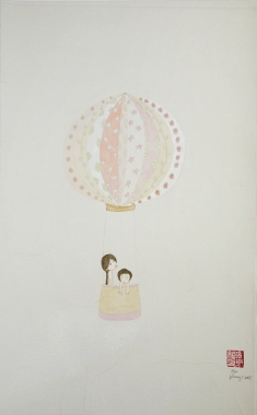 Artwork by Kyung Jeon titled Lifting, 2008, Gouache, graphite, watercolor on rice paper on canvas, 21.375 x 13.25 inches, 54.3 x 33.7 cm