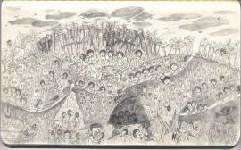 Artwork by Kyung Jeon titled Field of Skulls - Notebook, 2009, Pencil on paper, 5 x 8.25 inches, 12.7 x 21 cm