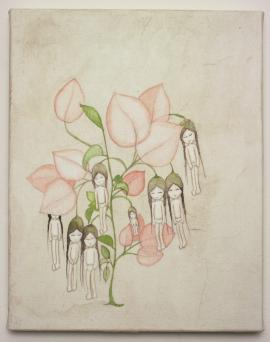Artwork by Kyung Jeon titled Flowering Girls, 2009, Watercolor and pencil on rice paper/canvas/panel, 14 x 11 inches, 35.6 x 27.9 cm