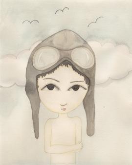Artwork by Kyung Jeon titled Aviator Hat, 2010, Watercolor, pencil on paper, 10 x 7.5 inches, 25.4 x 19.1 cm