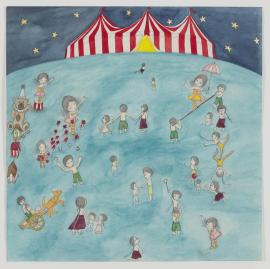 Artwork by Kyung Jeon titled Karnival Tent, 2011, Watercolor and pencil on paper, 28 x 28 inches, 71.1 x 71.1 cm