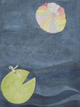 Artwork by Kyung Jeon titled Waterlilies Parachute, 2012, Watercolor, gouache and pencil on rice paper on canvas on wood panel, 24 x 18 inches, 61 x 45.7 cm